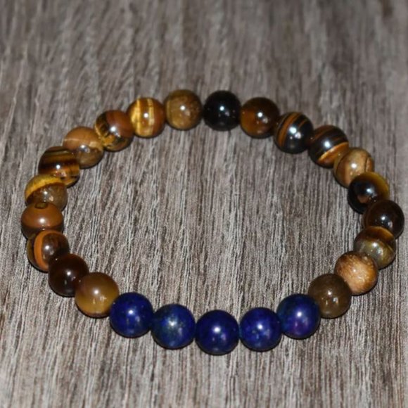 10mm Tiger Eye & Lapis Lazuli Stretch Bracelet - Picture 2 of 7